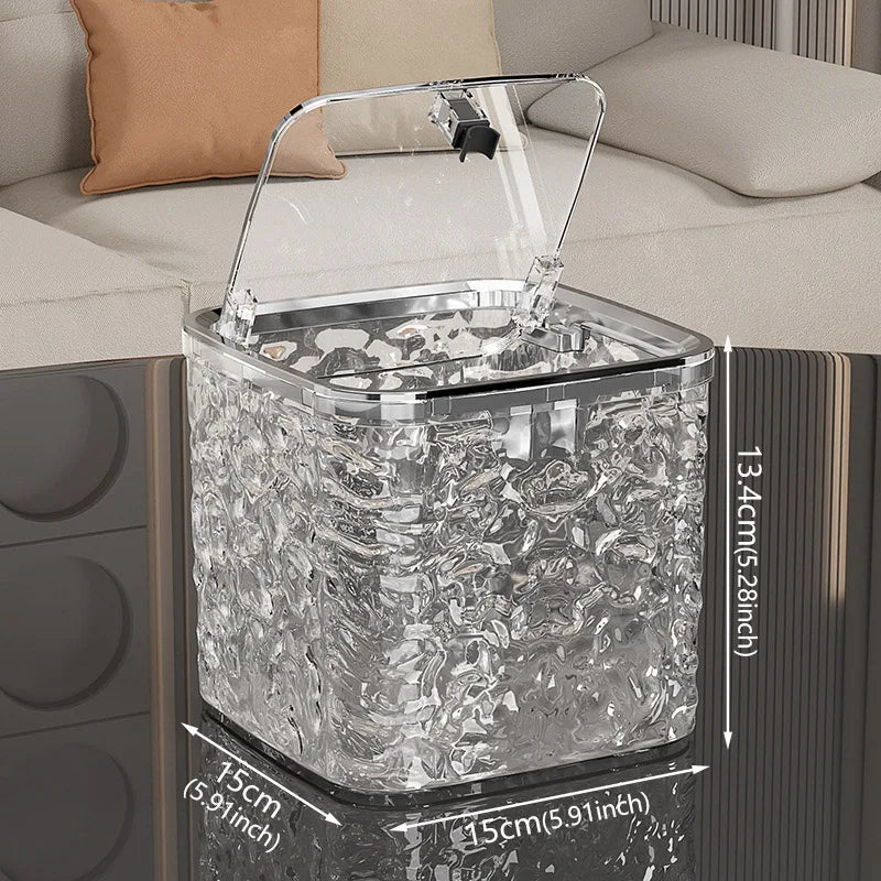 Mini Countertop Trash Can with Press Type Lid | Glacier Pattern Desktop Waste Bin for Home & Office