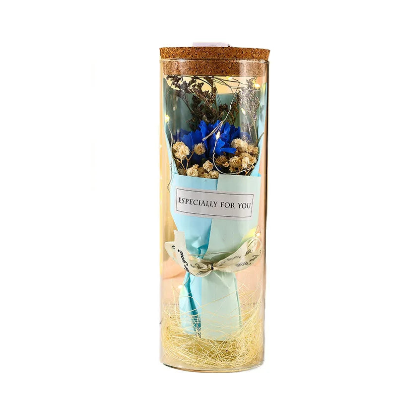 Elegant eternal flower LED light under glass dome
