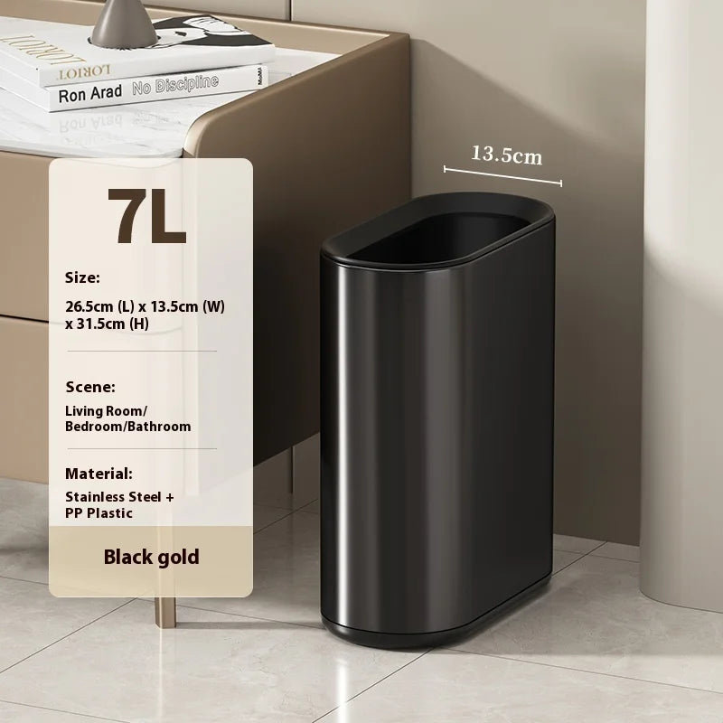 Leasylife Stainless Steel Narrow Slit Trash Can | Small Light Luxury Garbage Can for Bathroom & Bedroom