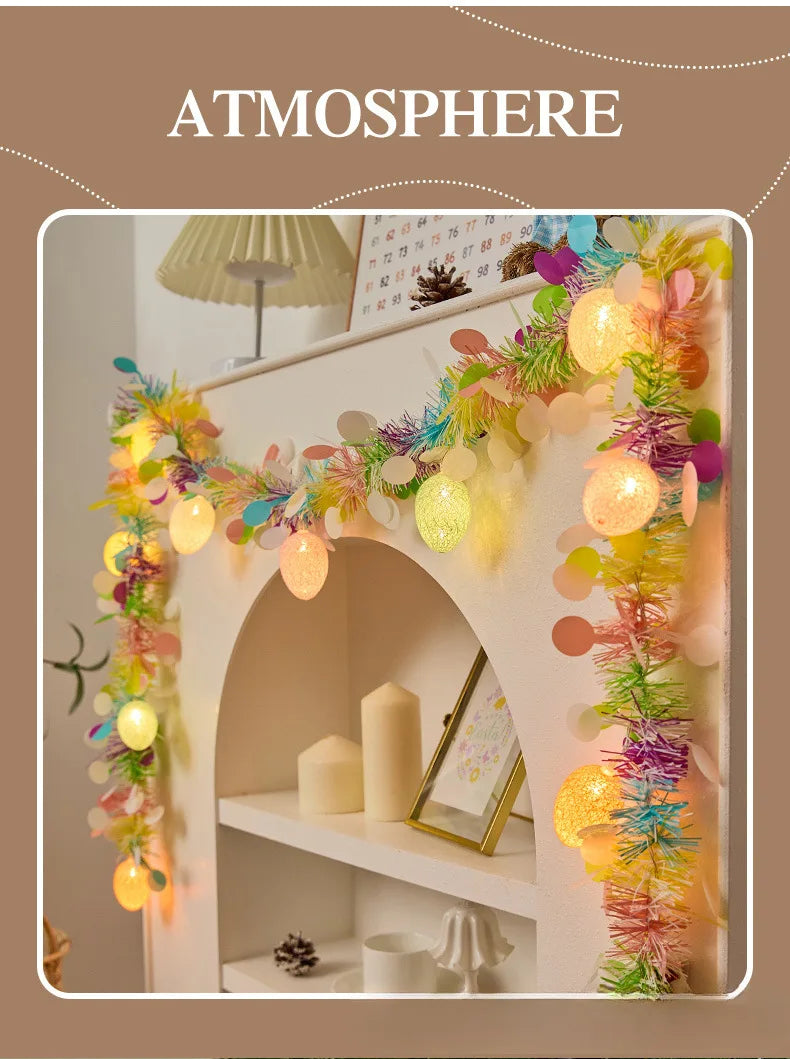 2M Spring Easter Egg Garland with LED String Lights DIY Wreath Decor