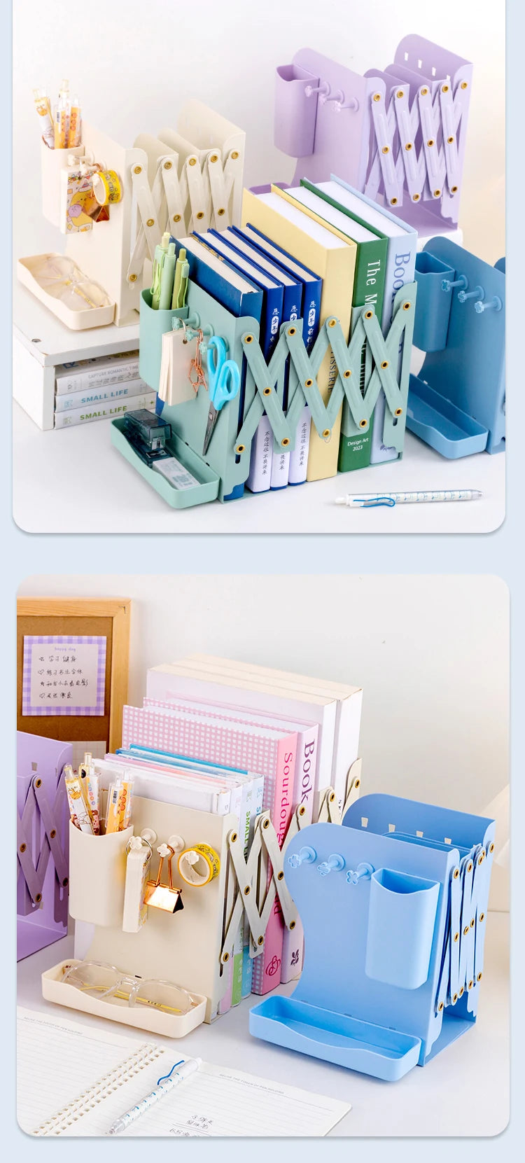 Metal book rack – adjustable desktop stand with pen holder and clip USA