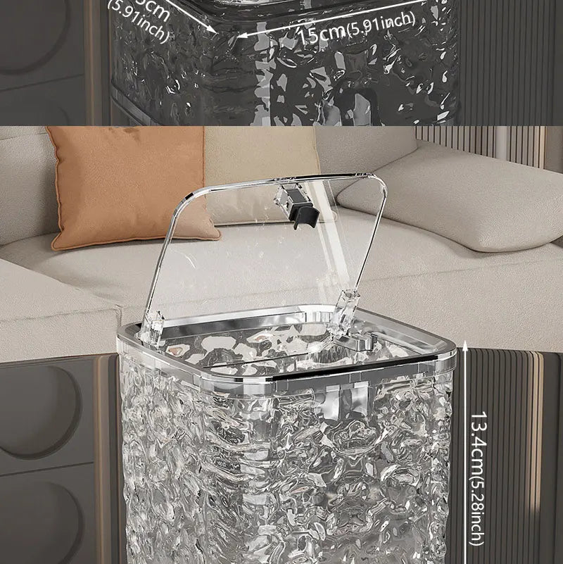 Mini Countertop Trash Can with Press Type Lid | Glacier Pattern Desktop Waste Bin for Home & Office