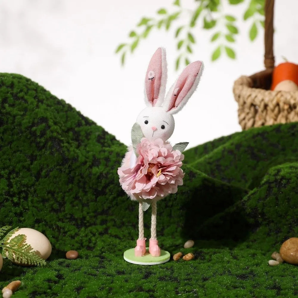 2Pc Funny Standing Easter Bunny Ornament Colorful Cartoon Rabbit Home Decor