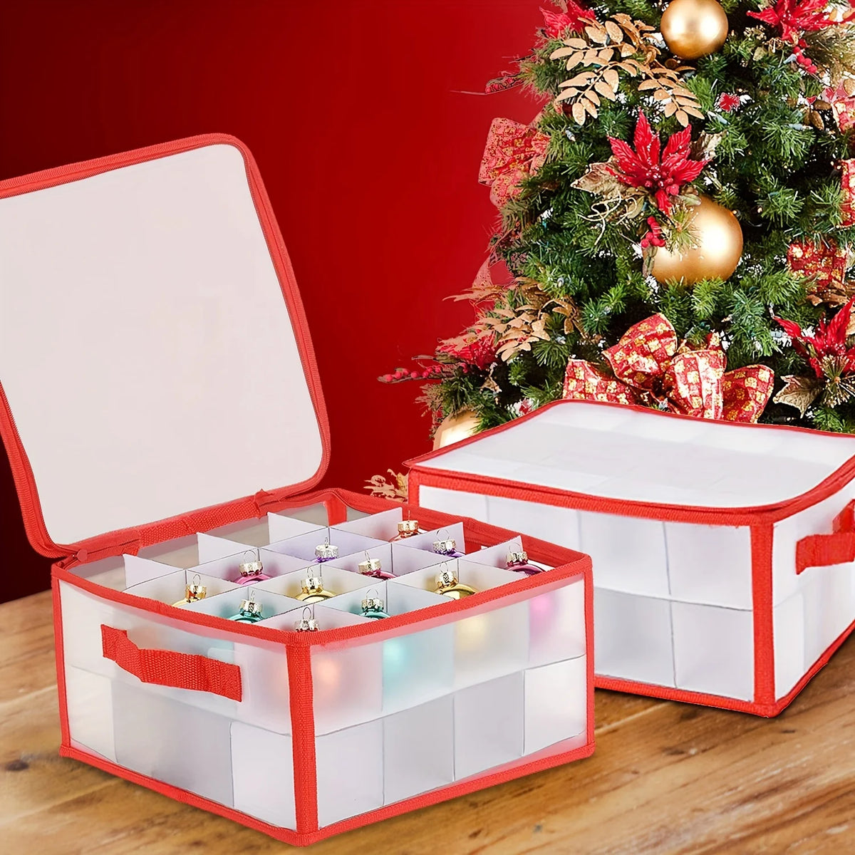 Christmas Ornament Storage Box with Dividers – 32 or 64 Compartments