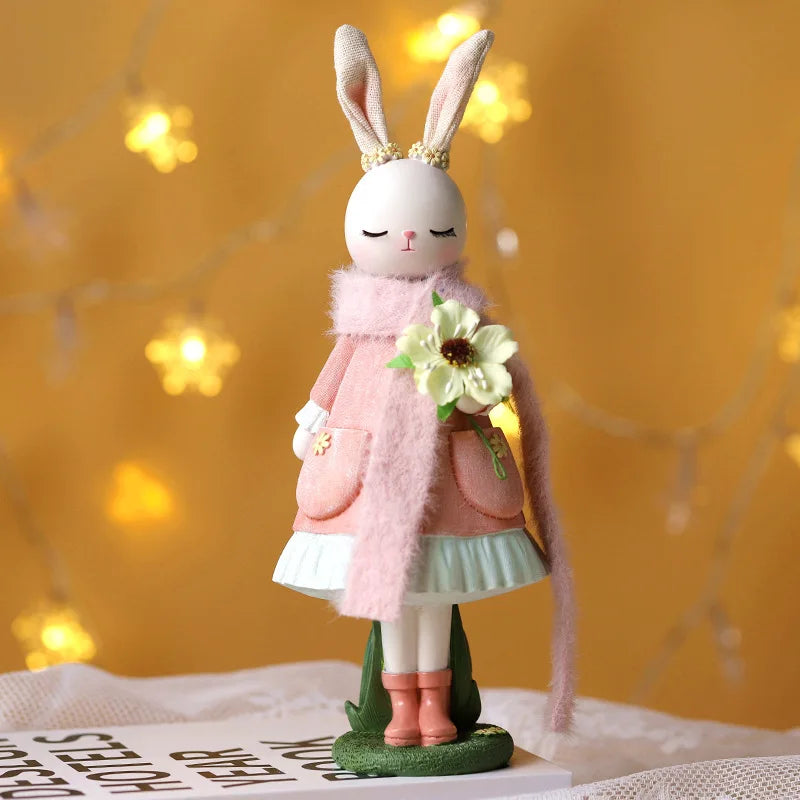 2Pc Cute Easter Cartoon Resin Rabbit Table Ornament Forest Style Party Decor
