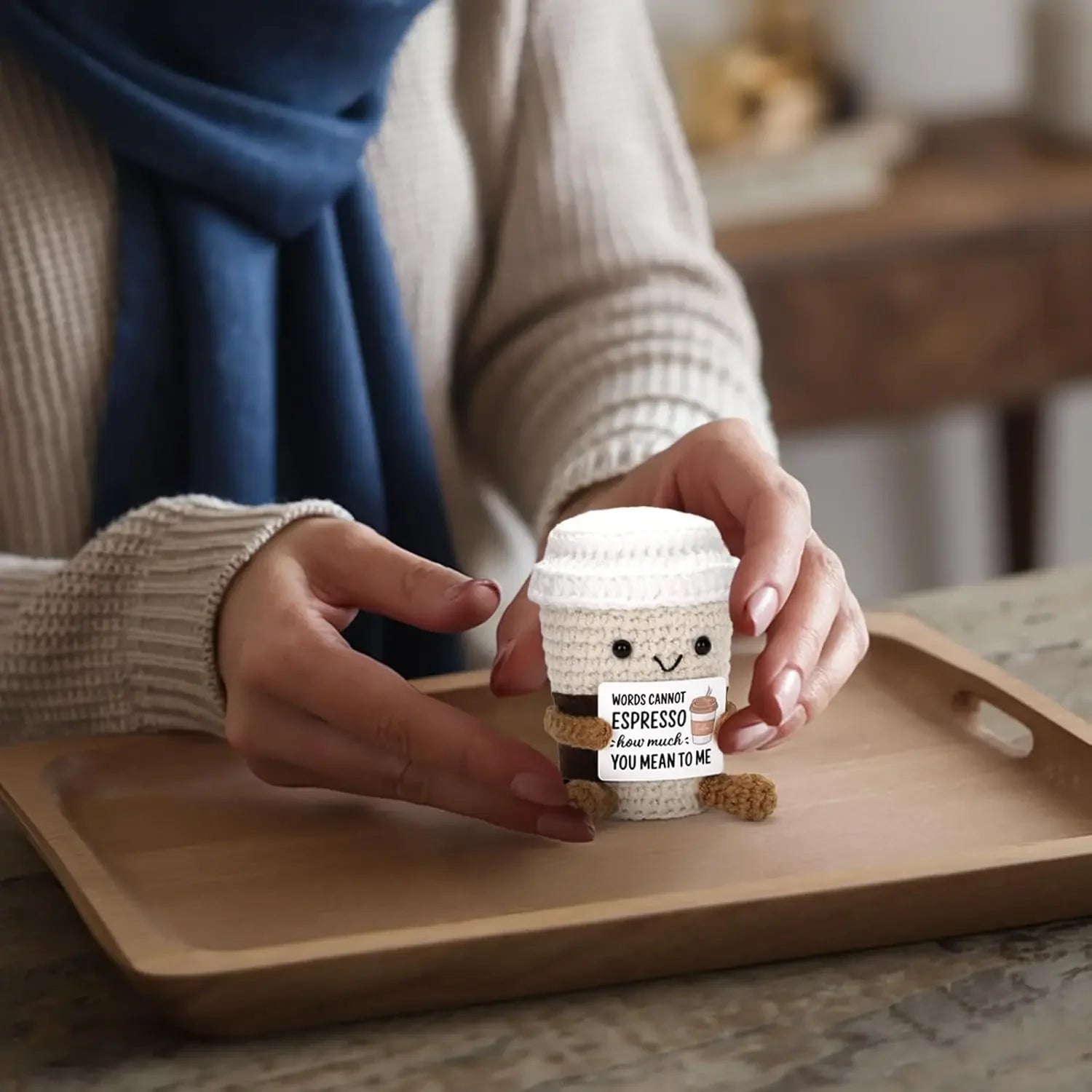 funny crochet coffee doll