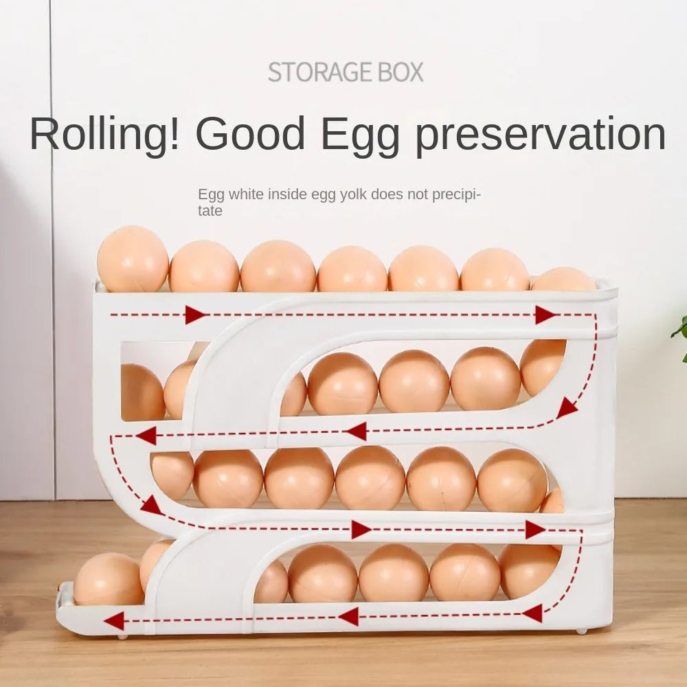 Automatic egg roller rack organizer for refrigerator 4 layer egg holder storage USA kitchen