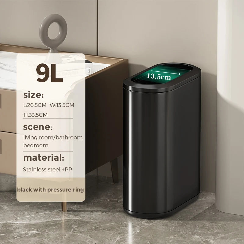 Leasylife Stainless Steel Narrow Slit Trash Can | Small Light Luxury Garbage Can for Bathroom & Bedroom