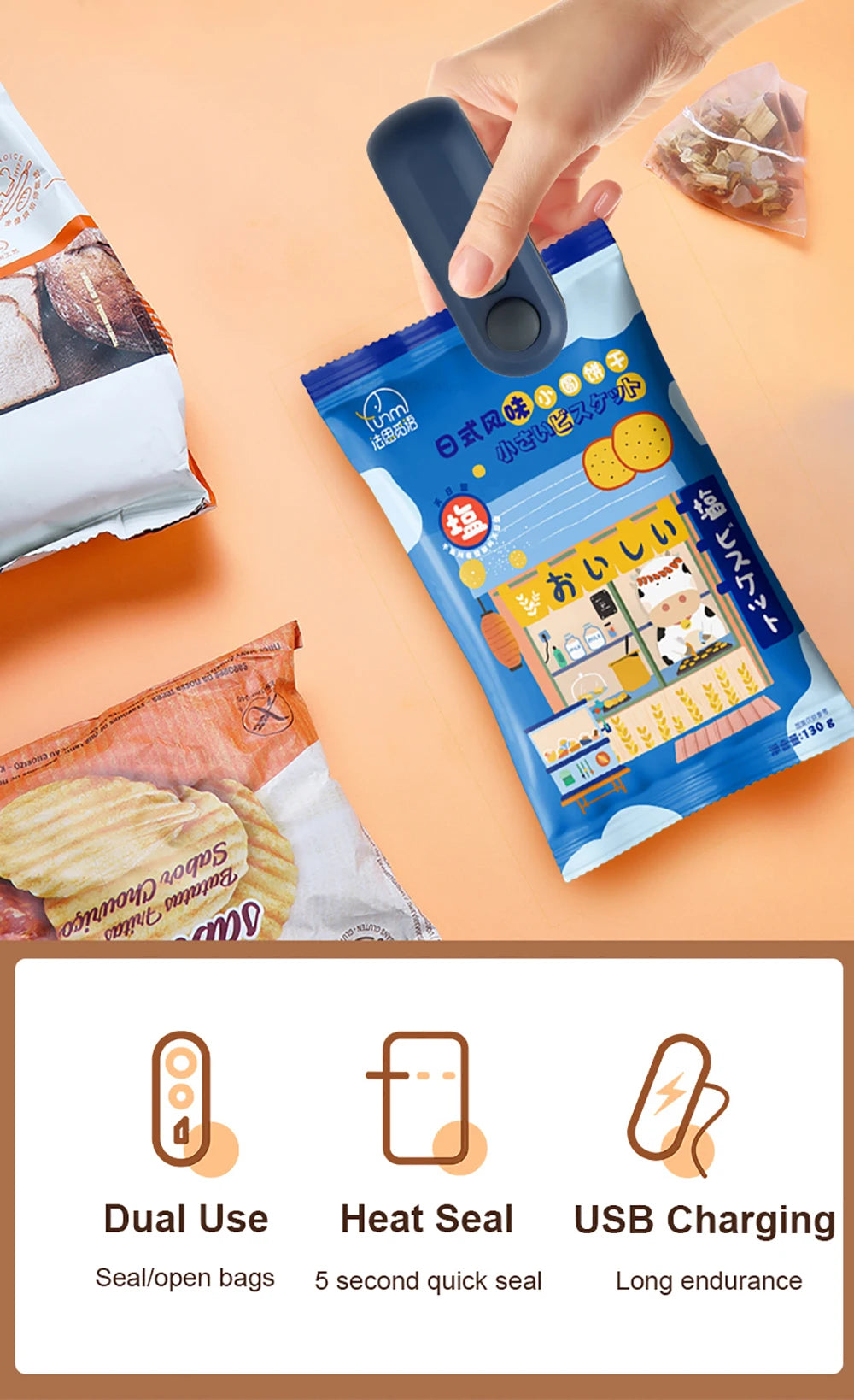 Handheld food bag sealer – mini heat sealing machine for kitchen USA