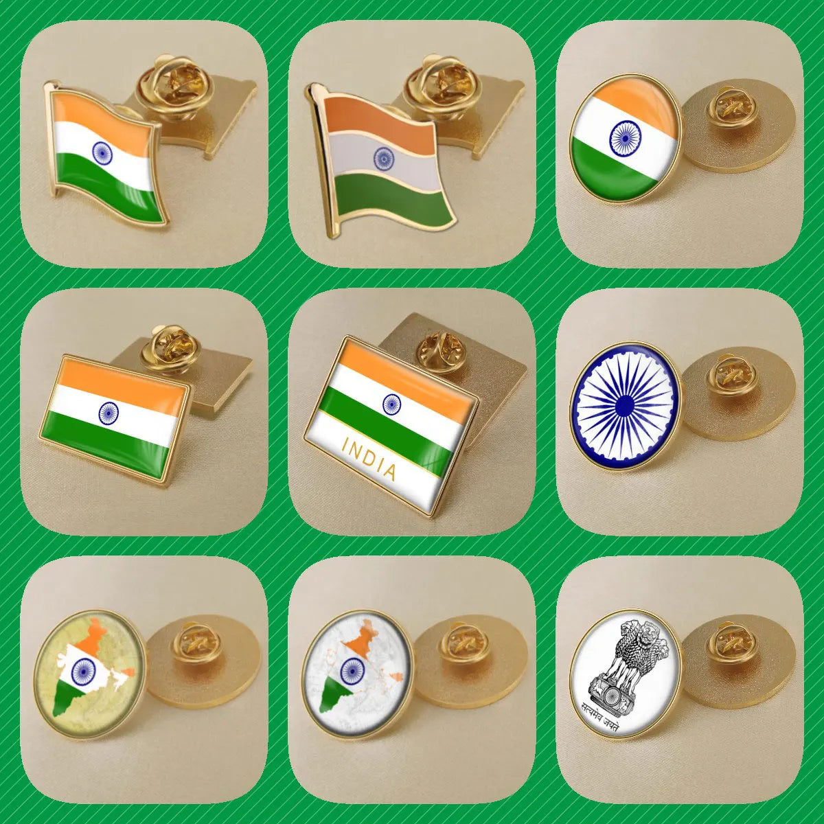 India National Symbols Lapel Pins | Map, Flag, Emblem & National Flower Brooch Badges