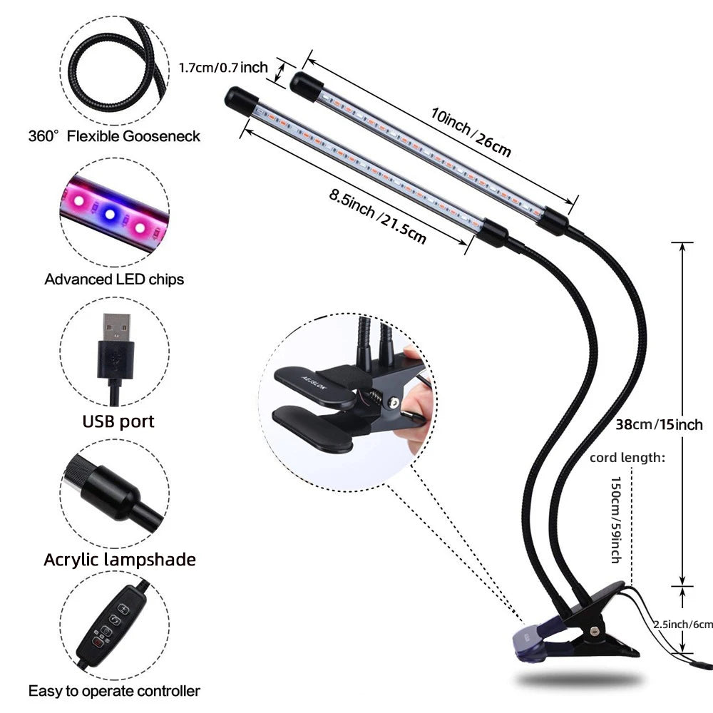 Indoor plant grow light – USB LED, full spectrum, adjustable brightness USA