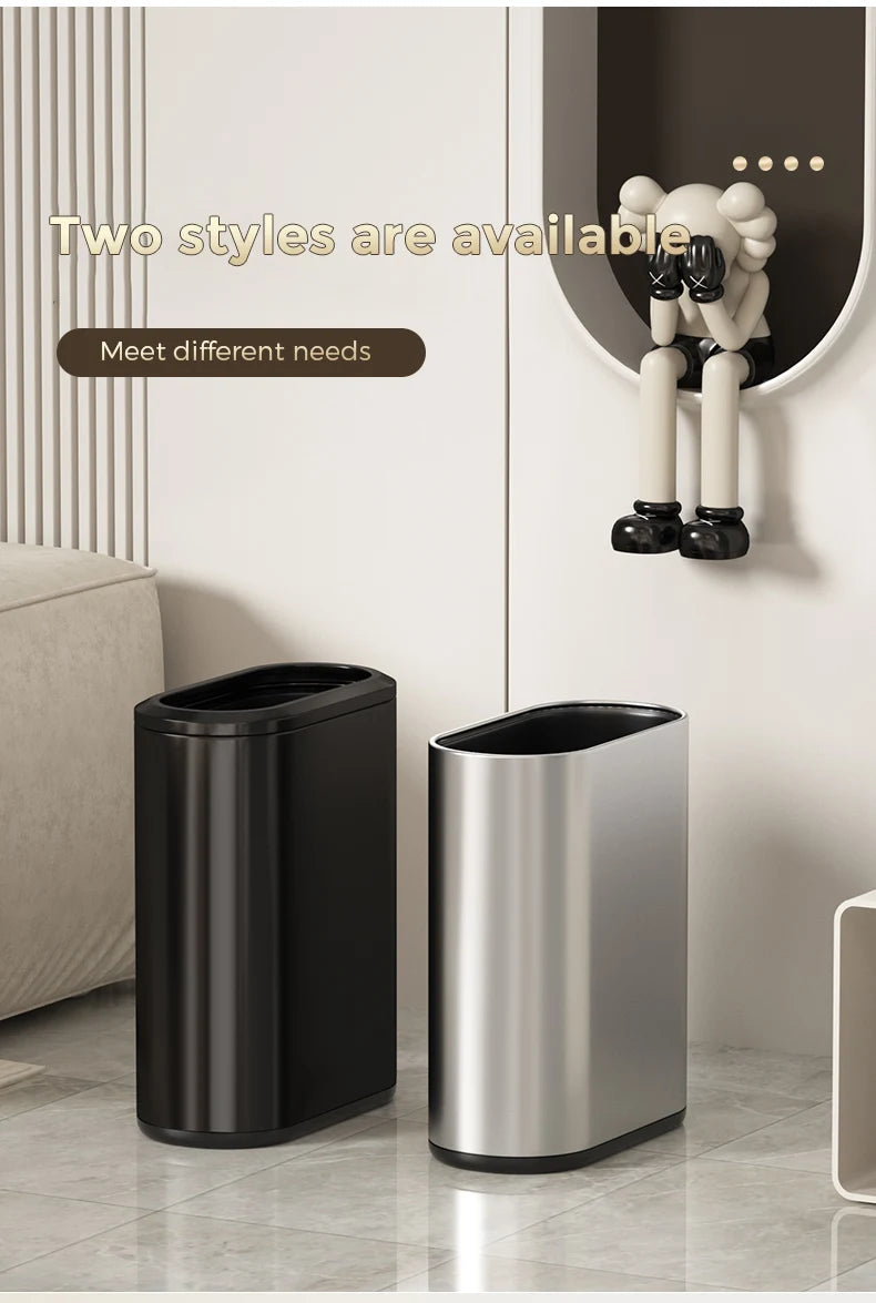 Leasylife Stainless Steel Narrow Slit Trash Can | Small Light Luxury Garbage Can for Bathroom & Bedroom