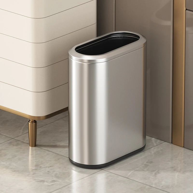 Leasylife Stainless Steel Narrow Slit Trash Can | Small Light Luxury Garbage Can for Bathroom & Bedroom