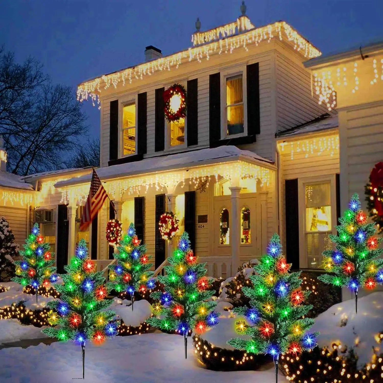 6-Pack Solar Small Christmas Trees with 120 LED Lights for Outdoor Holiday Décor