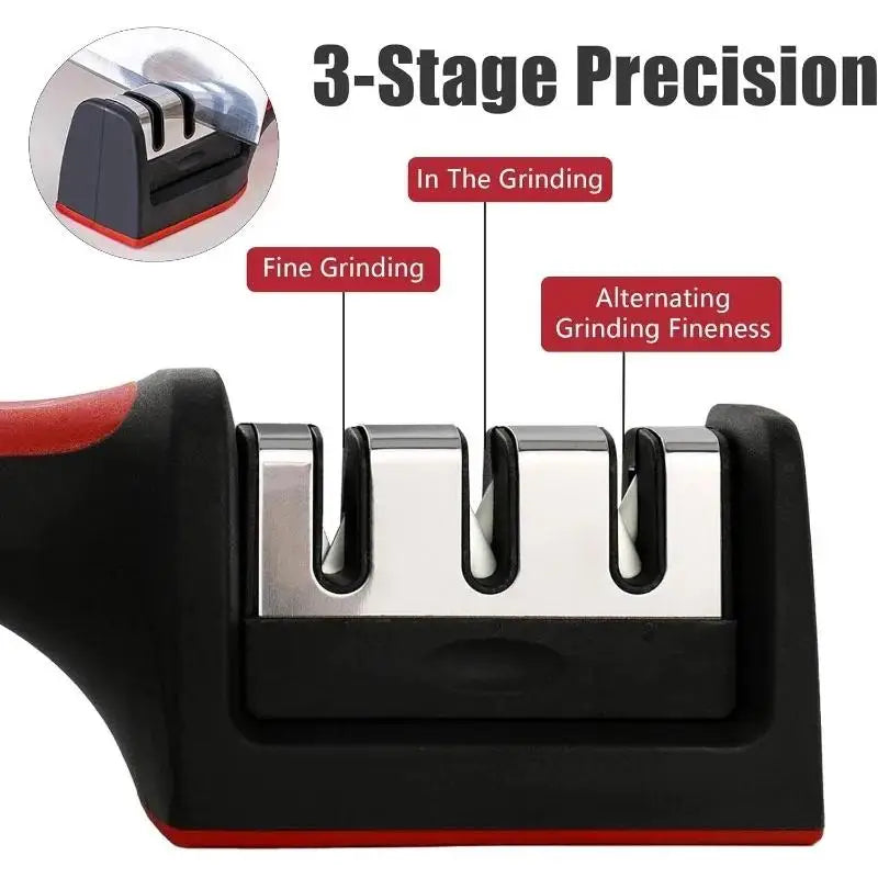 Knife sharpening stone – 3-segment sharpener for knives, stainless steel honing USA