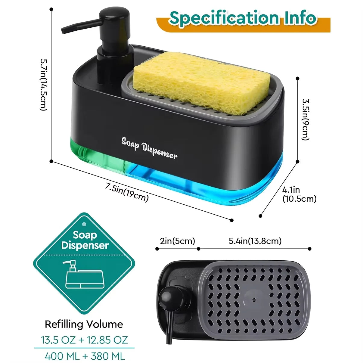 kitchen sink soap pump with sponge storage