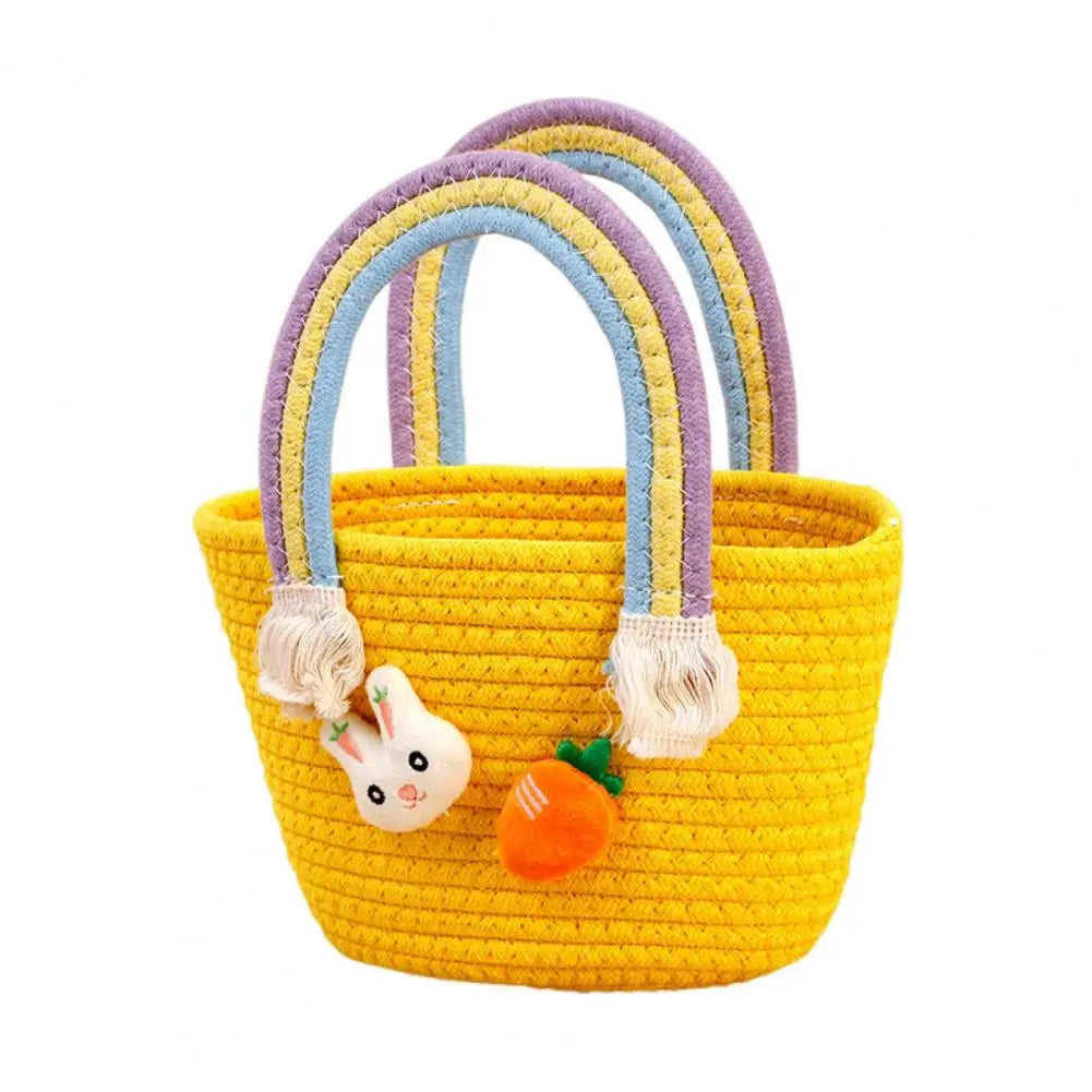 Easter Woven Bunny Basket with Handle Cotton Gift Basket for Egg Hunt