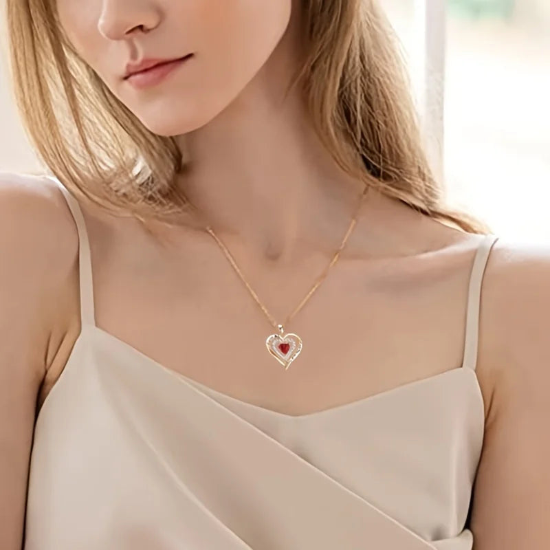 Red zircon pendant necklace luxury romantic gift set