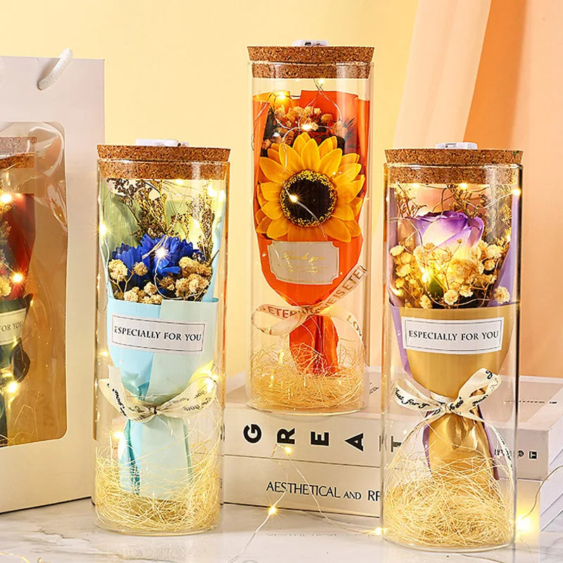 Glass dome preserved flower with LED light home accent
