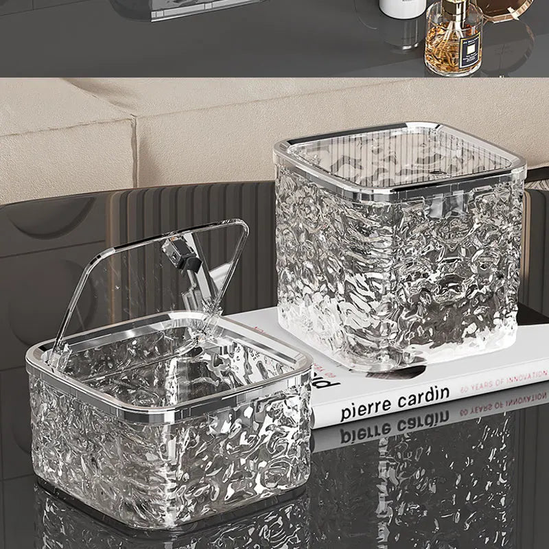 Mini Countertop Trash Can with Press Type Lid | Glacier Pattern Desktop Waste Bin for Home & Office