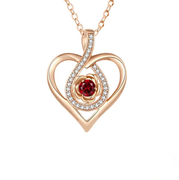 Elegant red zircon necklace with floral gift box