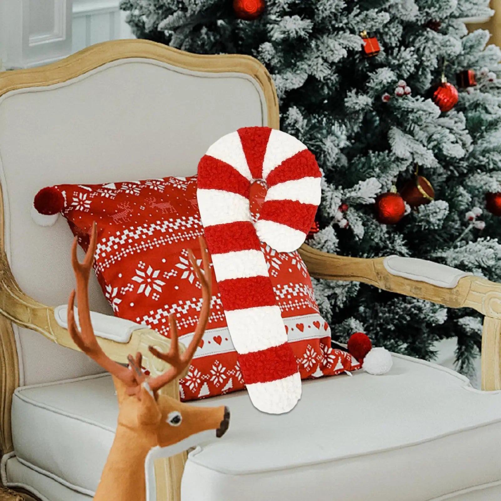 Christmas Candy Cane Throw Pillow 35cm/54cm Holiday Plush Soft Decorative Cushion for Sofa Bed Window Sill and Bedroom