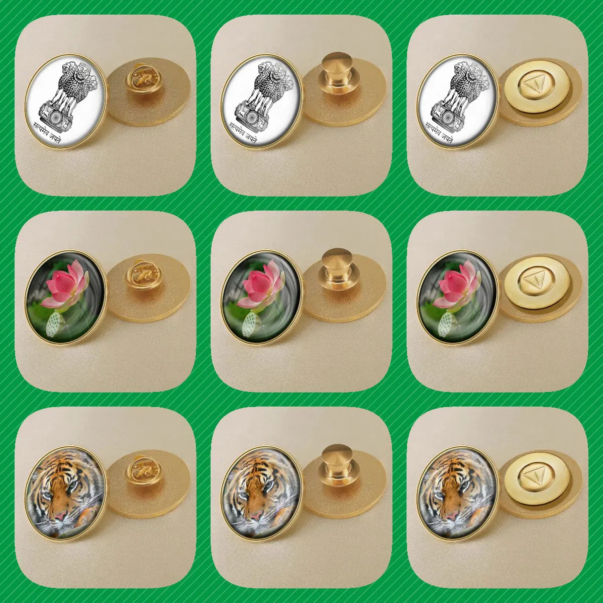 India National Symbols Lapel Pins | Map, Flag, Emblem & National Flower Brooch Badges