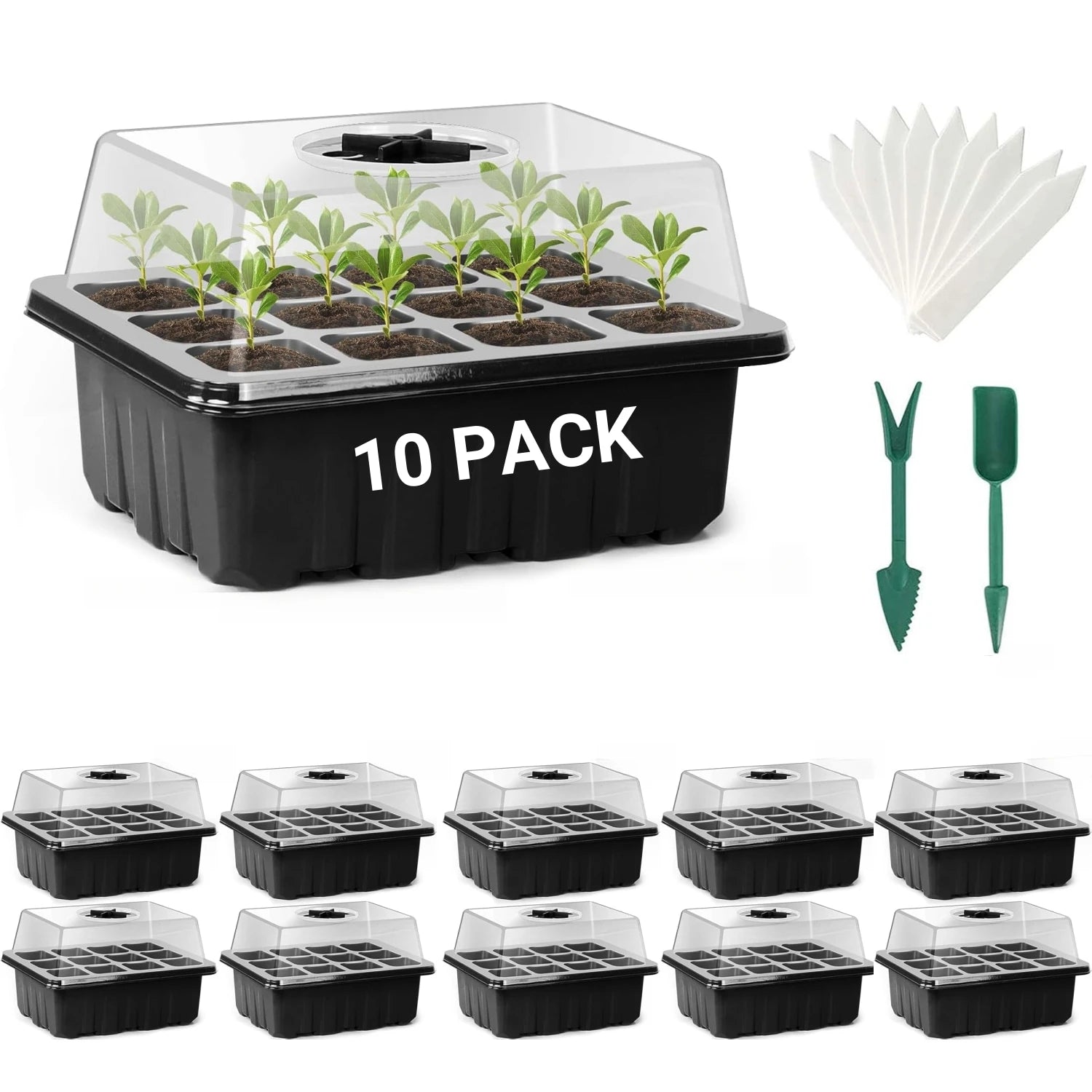 10 pack seed starter tray – adjustable dome, labels, and gardening tools for seedlings USA
