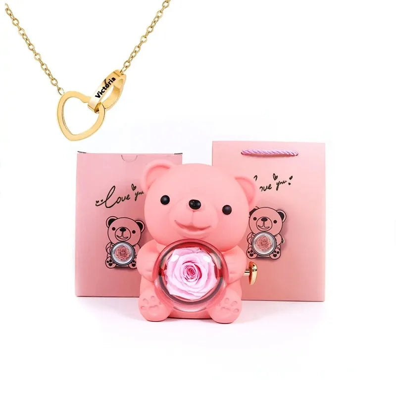 eternal rose teddy bear valentine jewelry gift for women