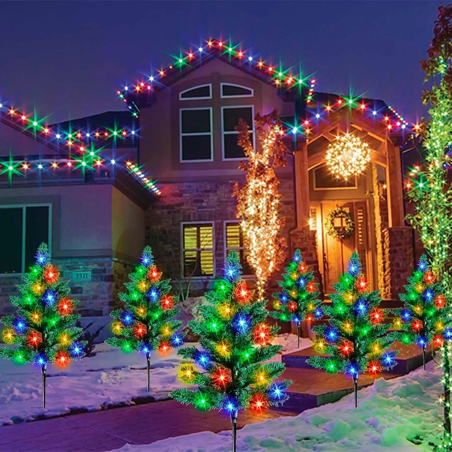 6-Pack Solar Small Christmas Trees with 120 LED Lights for Outdoor Holiday Décor