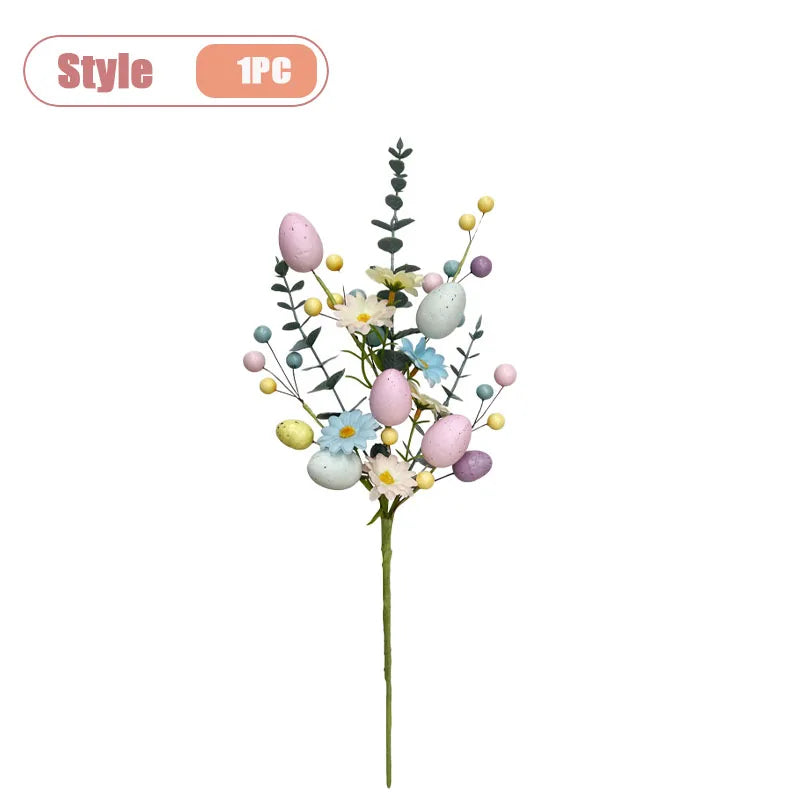 45cm artificial Easter stems – daisy, eucalyptus, berry sprigs – spring decoration USA