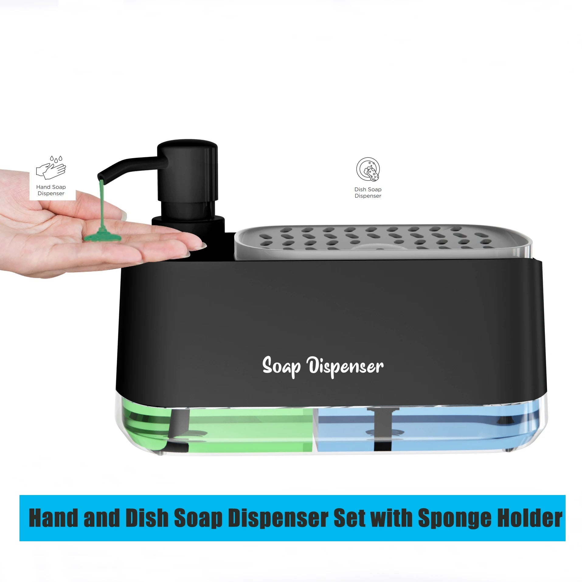 dishwashing soap dispenser with sponge organizer