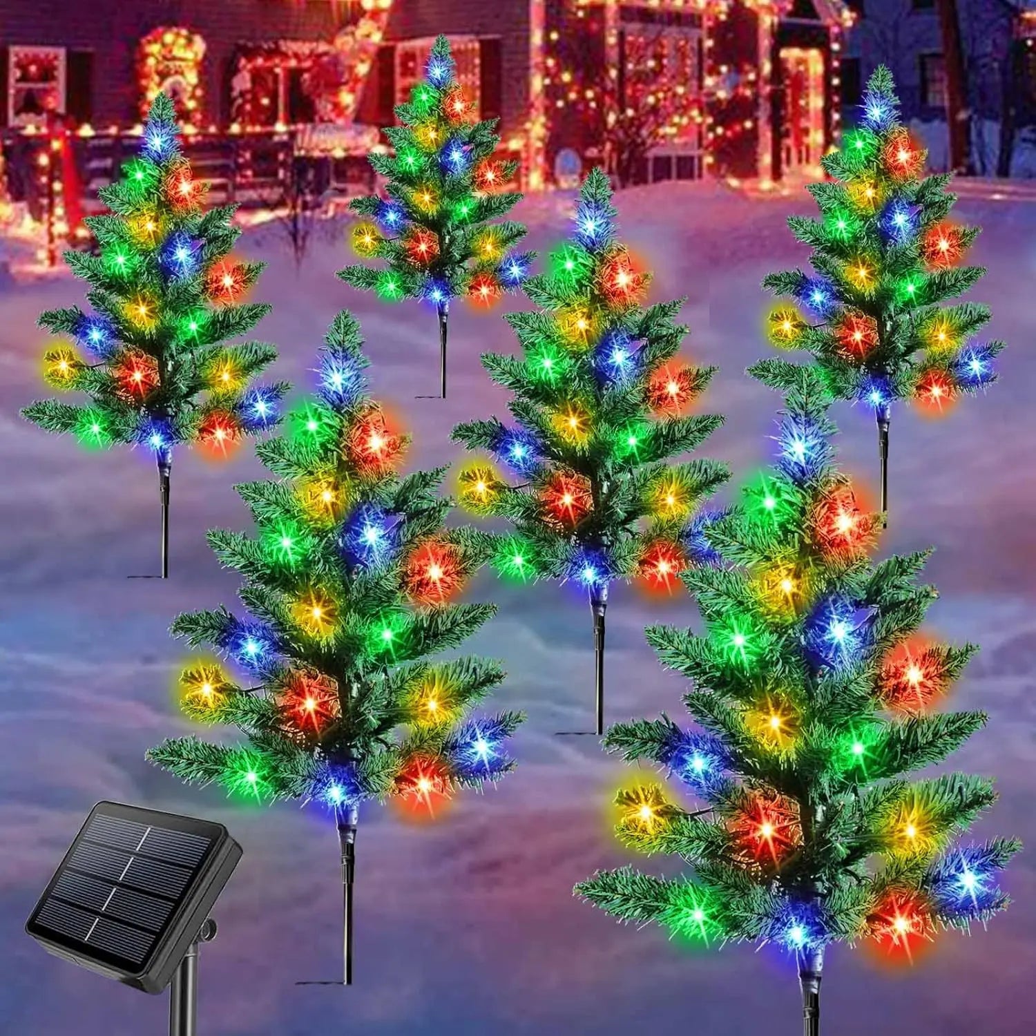 6-Pack Solar Small Christmas Trees with 120 LED Lights for Outdoor Holiday Décor