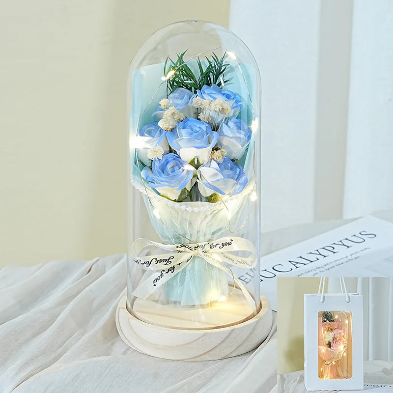 Soap flower bouquet with acrylic cover