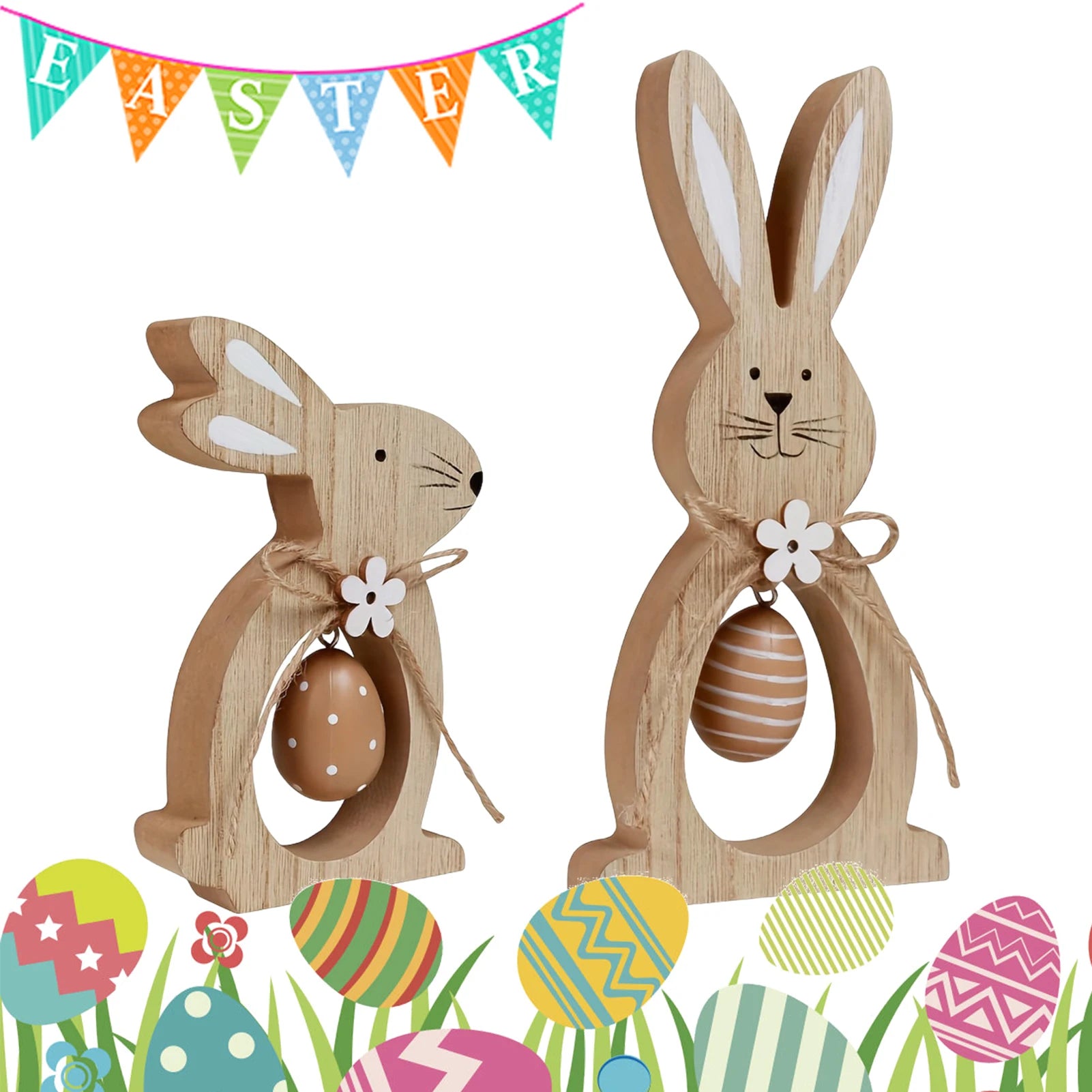 Wooden bunny decorations for festive Easter gatherings