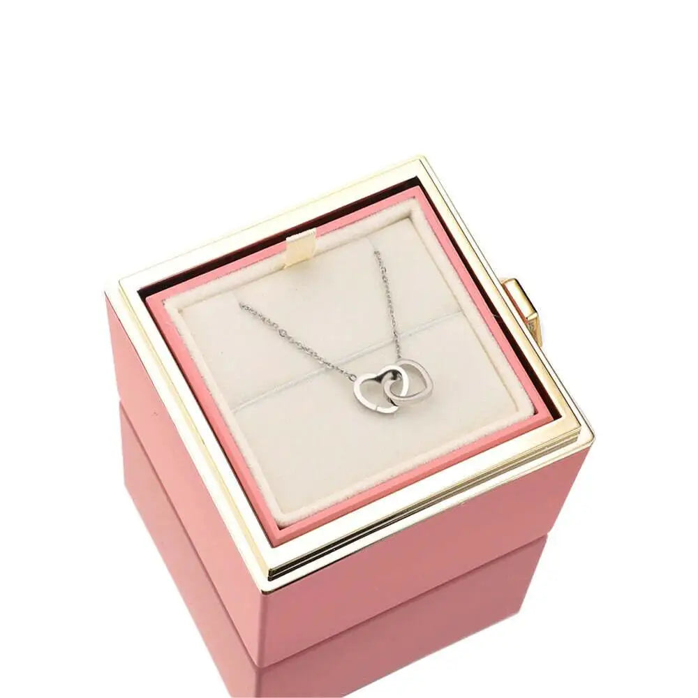 eternal rose rotating jewelry box with personalized heart necklace