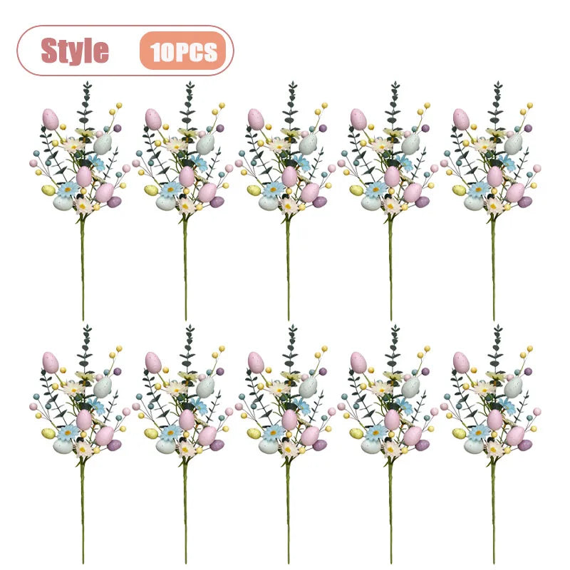 Faux Easter egg floral stems – daisy, eucalyptus – 45cm décor for baskets USA