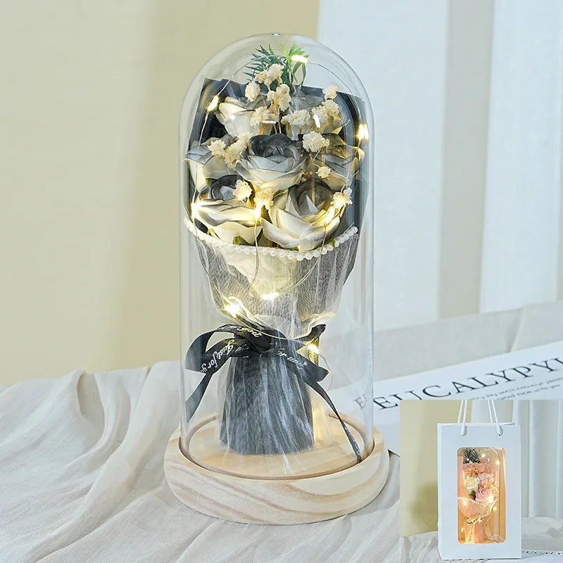 Artificial soap flower with built in LED lighting
