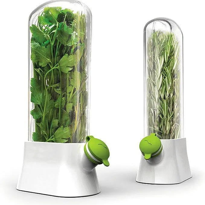 2Pc Herb Crisper Saver Pod – keep cilantro, mint, parsley, and asparagus fresh – reusable USA container