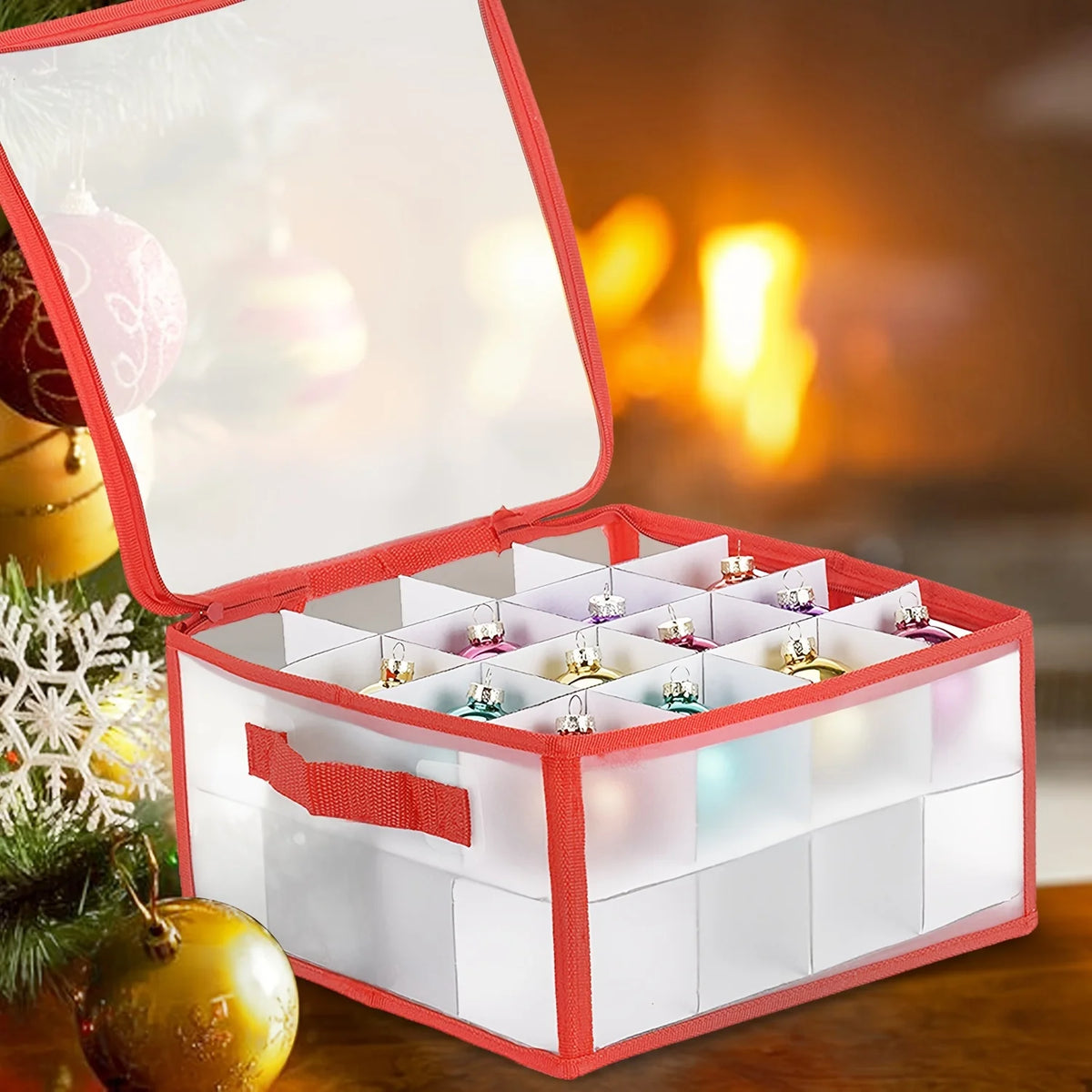 Christmas Ornament Storage Box with Dividers – 32 or 64 Compartments