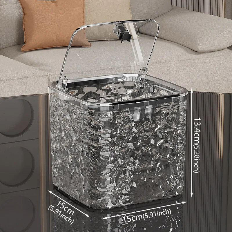 Mini Countertop Trash Can with Press Type Lid | Glacier Pattern Desktop Waste Bin for Home & Office