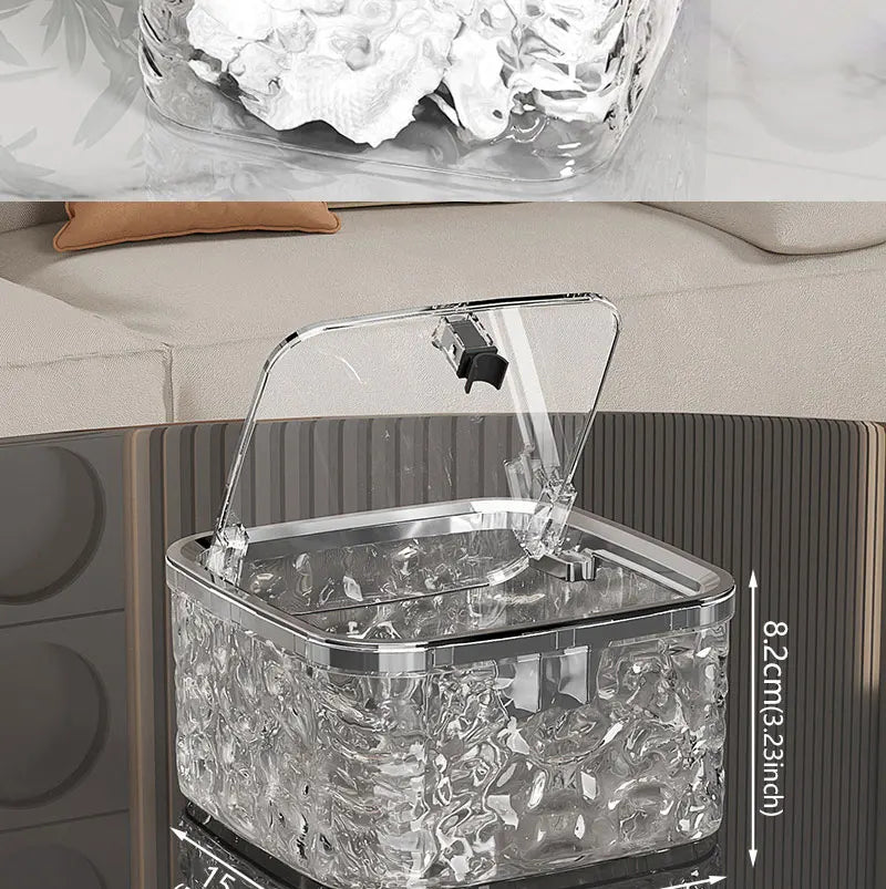 Mini Countertop Trash Can with Press Type Lid | Glacier Pattern Desktop Waste Bin for Home & Office