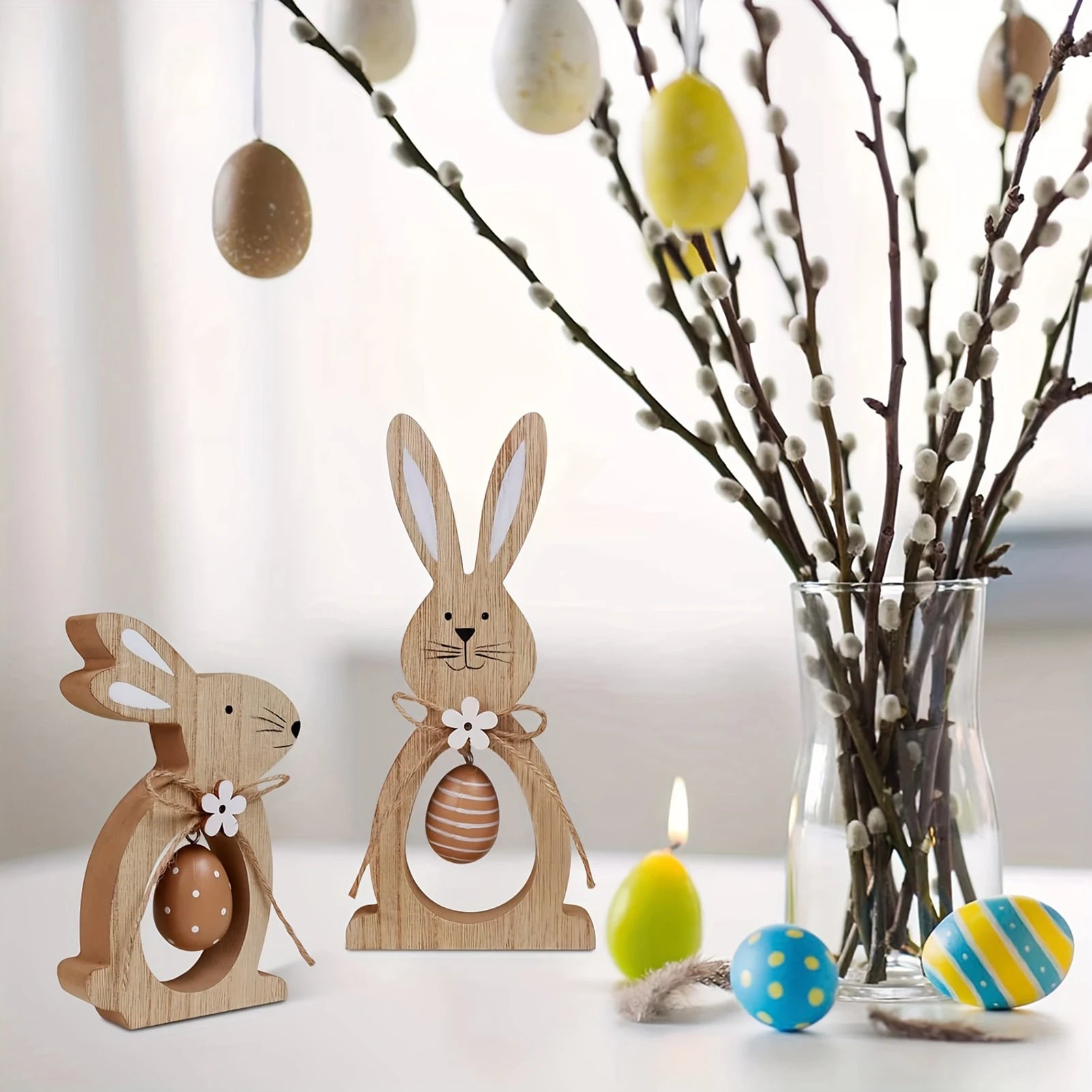 Wooden rustic bunny Easter decor for spring celebrations