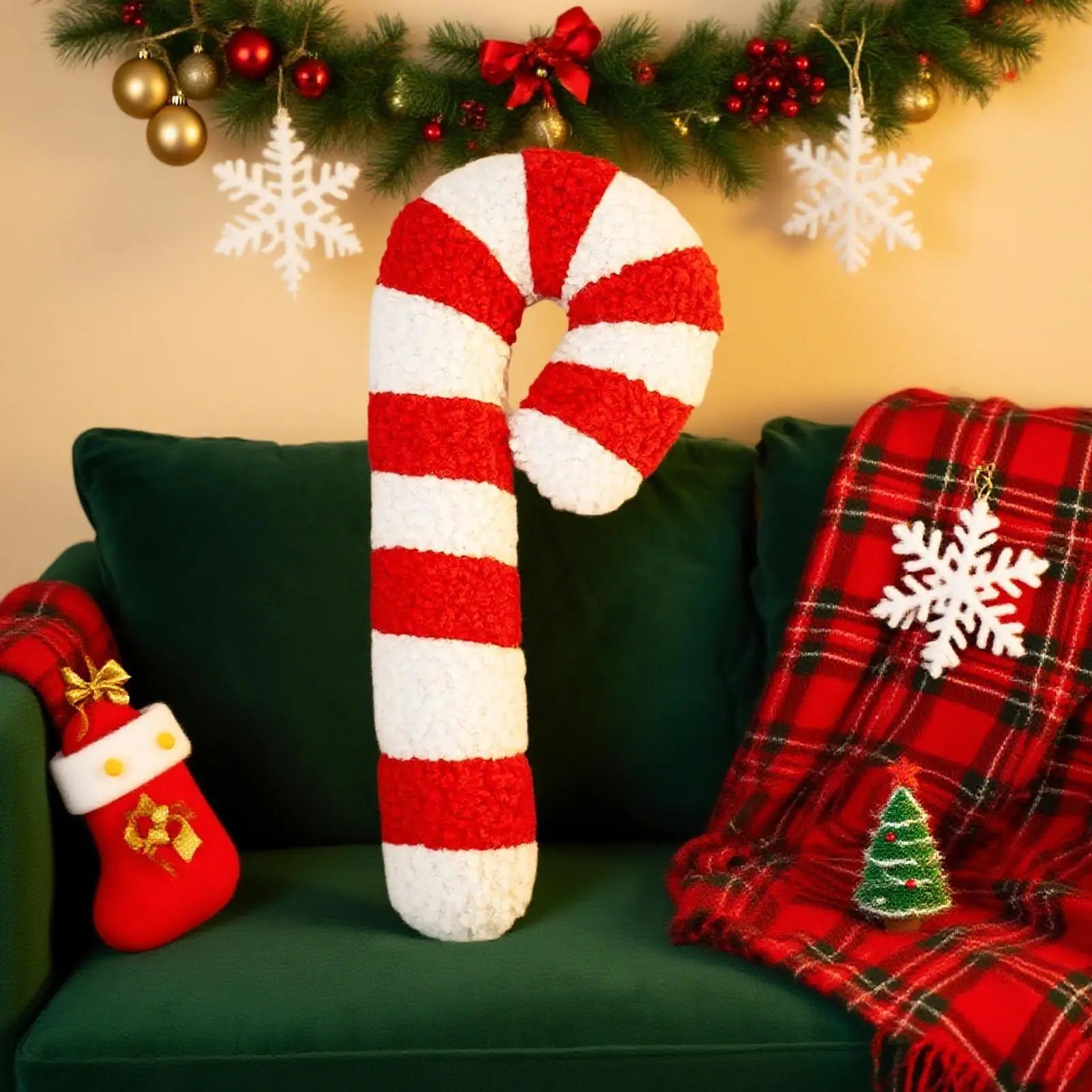 Christmas Candy Cane Throw Pillow 35cm/54cm Holiday Plush Soft Decorative Cushion for Sofa Bed Window Sill and Bedroom
