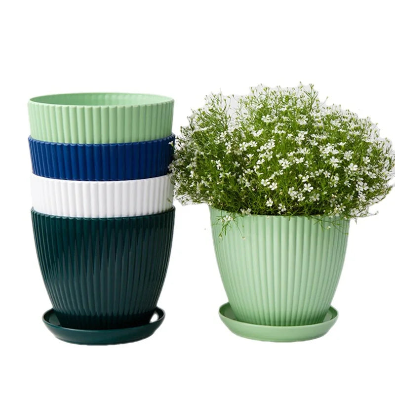 Round Flower Pot Planters with Tray for Succulents, Home & Garden