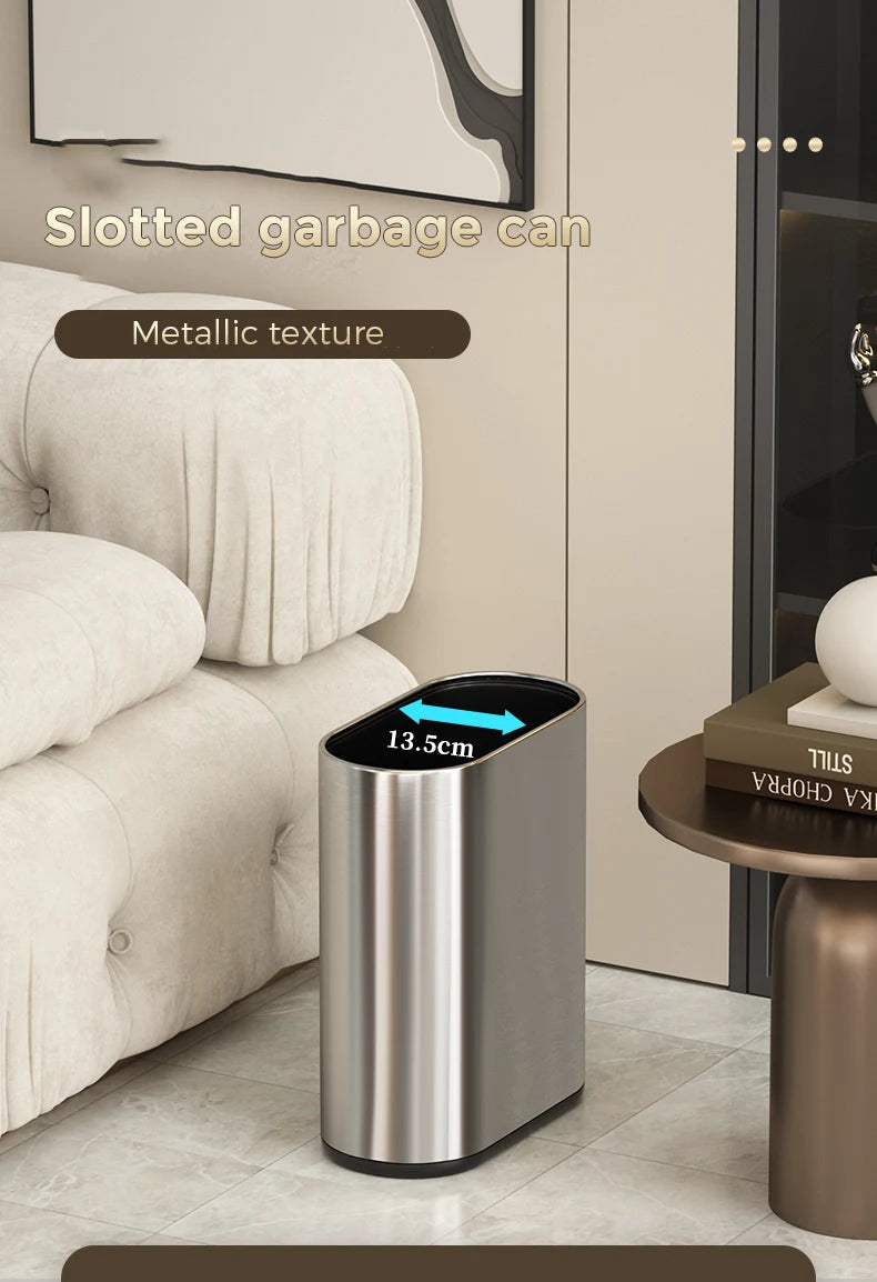 Leasylife Stainless Steel Narrow Slit Trash Can | Small Light Luxury Garbage Can for Bathroom & Bedroom