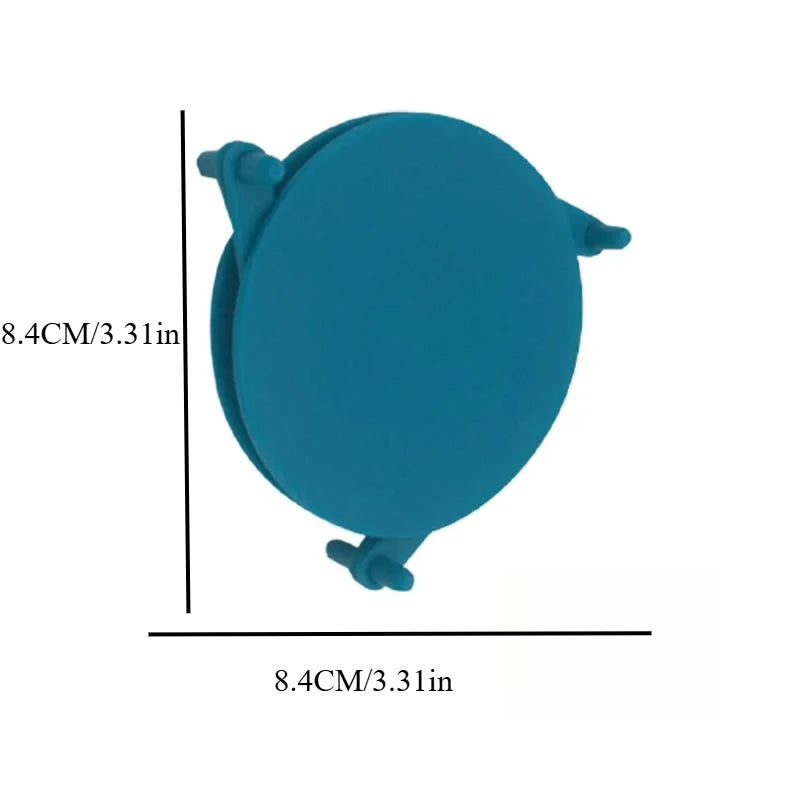 Blue circular object with measurements on a white background