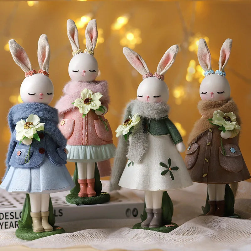 2Pc Cute Easter Cartoon Resin Rabbit Table Ornament Forest Style Party Decor