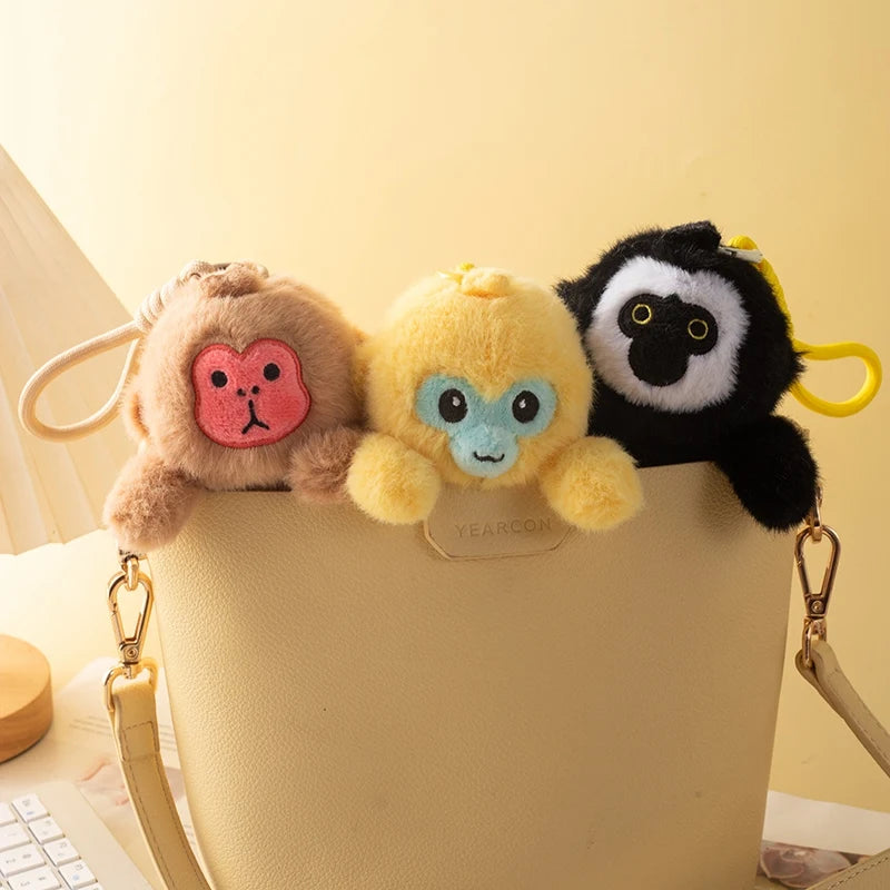 White-faced saki monkey mini plush bag accessory