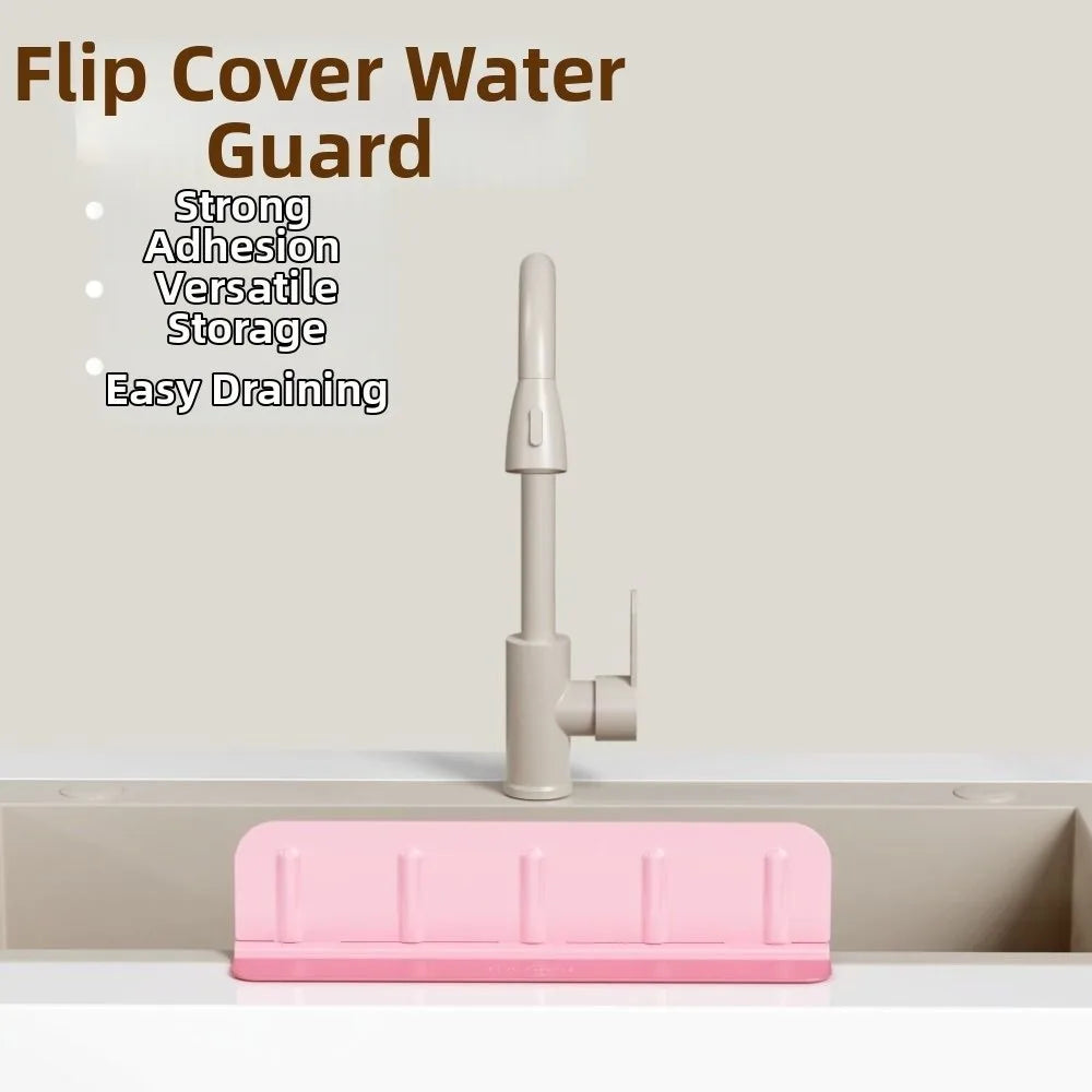 Reusable Kitchen Sink Splash Guard Anti Splash Water Baffle with Storage Rack Silicone Sink Protector
